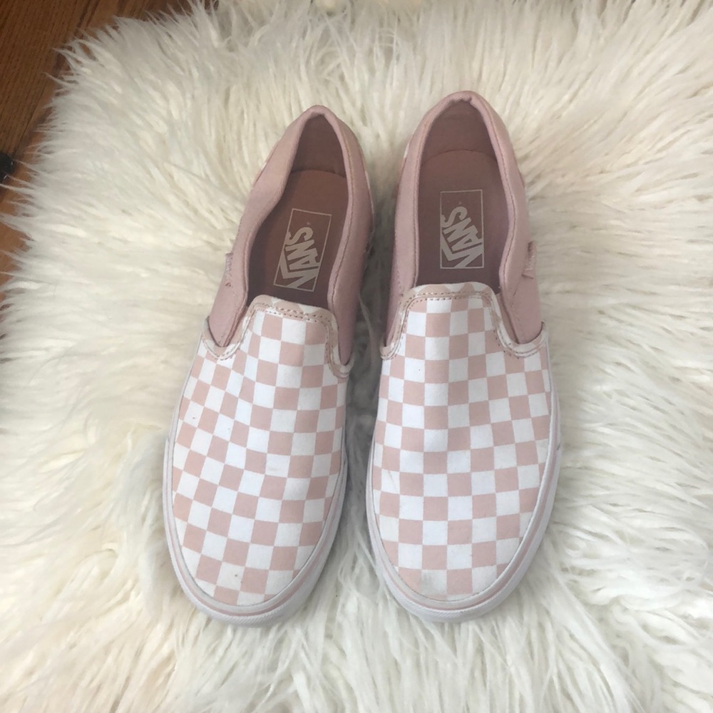 Pink and white checkered vans